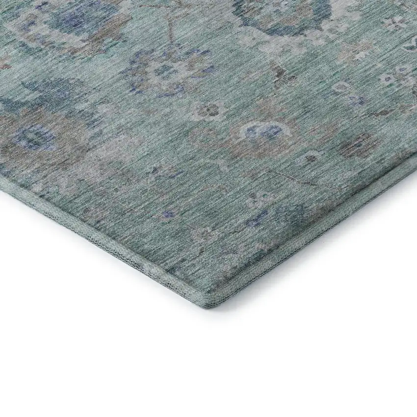 Aqua Beige And Taupe Floral Washable Area Rug With UV Protection Photo 7
