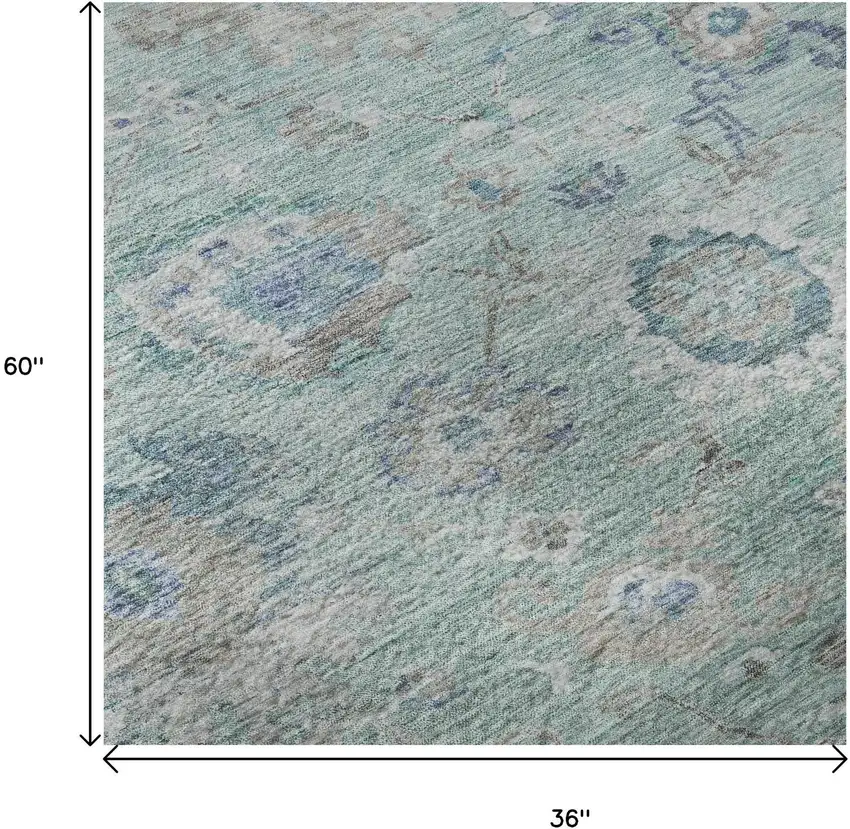 Aqua Beige And Taupe Floral Washable Area Rug With UV Protection Photo 9