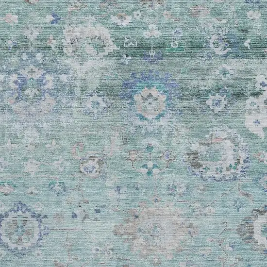 Aqua Beige And Taupe Floral Washable Area Rug With UV Protection Photo 3