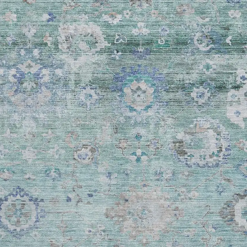 Aqua Beige And Taupe Floral Washable Area Rug With UV Protection Photo 3