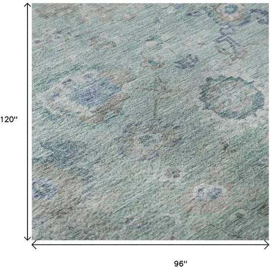 Aqua Beige And Taupe Floral Washable Area Rug With UV Protection Photo 9