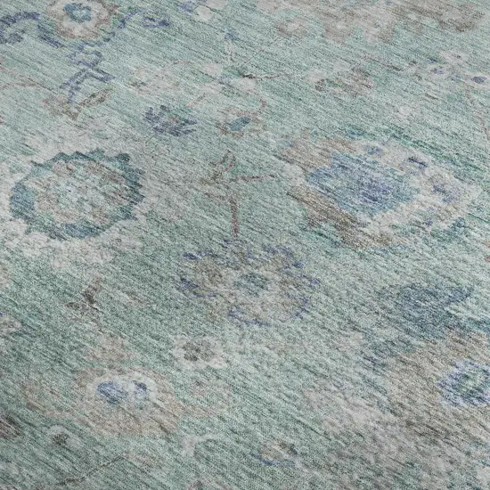 Aqua Beige And Taupe Floral Washable Area Rug With UV Protection Photo 2