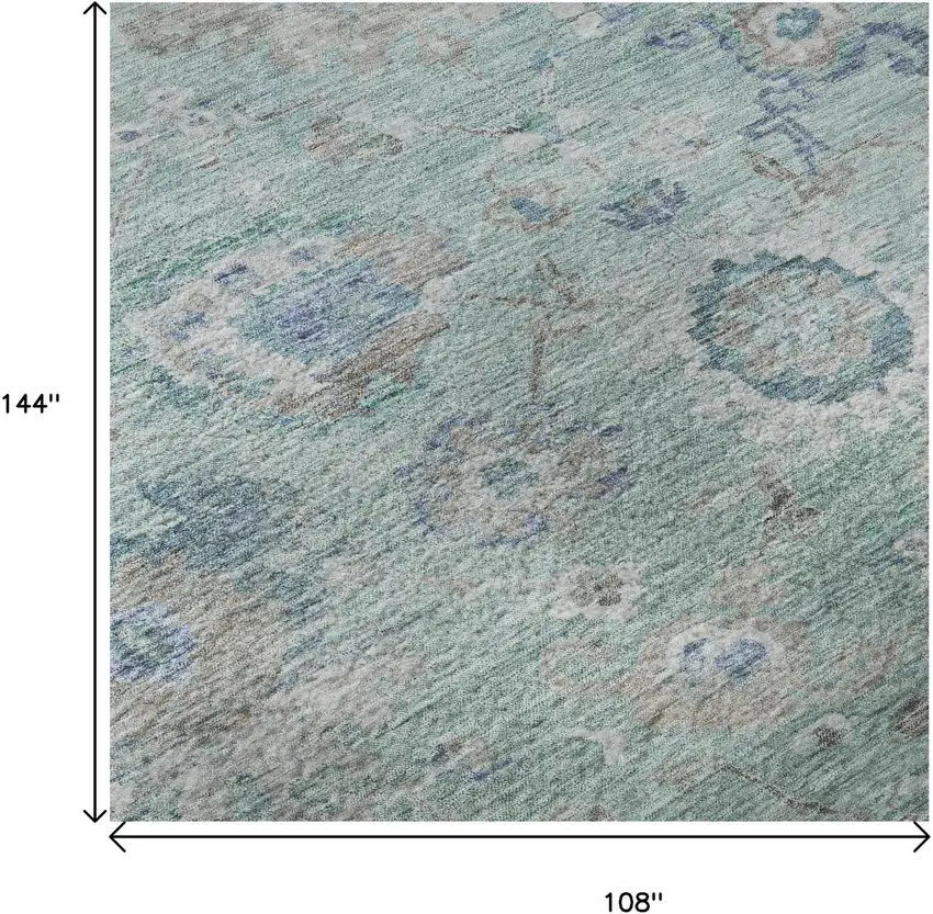 Aqua Beige And Taupe Floral Washable Area Rug With UV Protection Photo 9