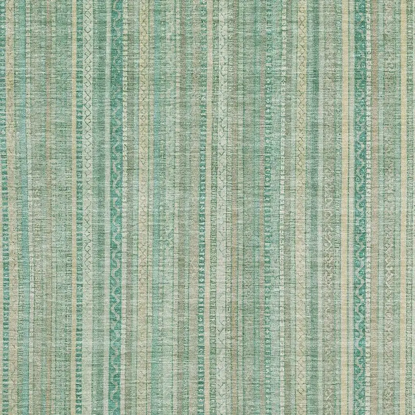 Aqua Beige And Teal Striped Washable Area Rug With UV Protection Photo 2