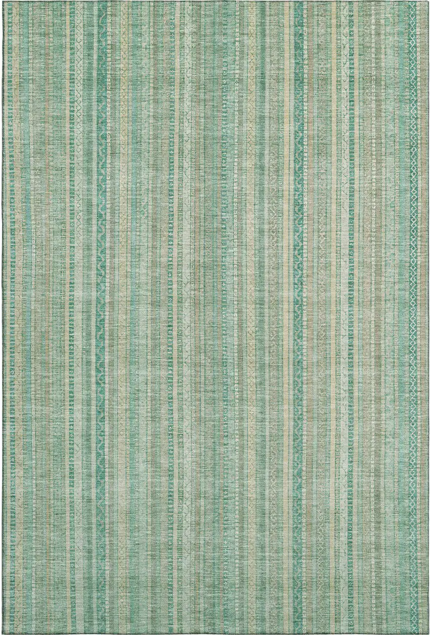 Aqua Beige And Teal Striped Washable Area Rug With UV Protection Photo 1