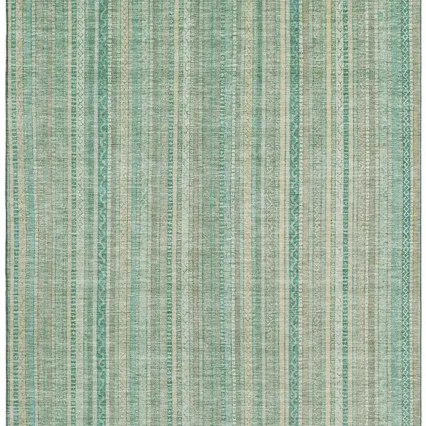 Aqua Beige And Teal Striped Washable Area Rug With UV Protection Photo 3