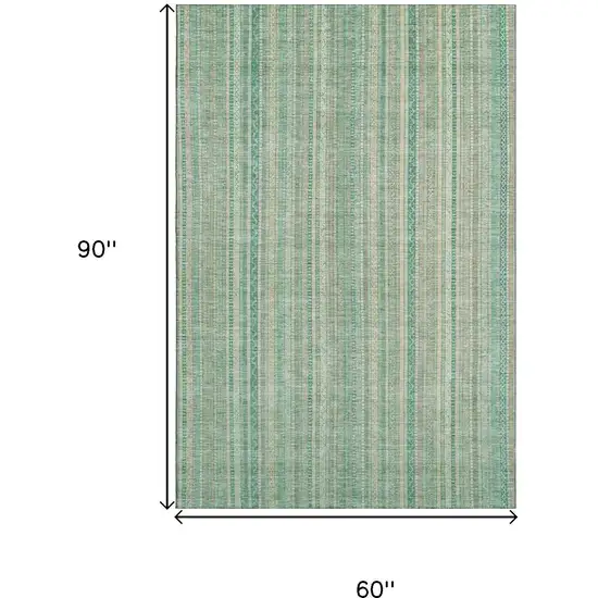 Aqua Beige And Teal Striped Washable Area Rug With UV Protection Photo 6