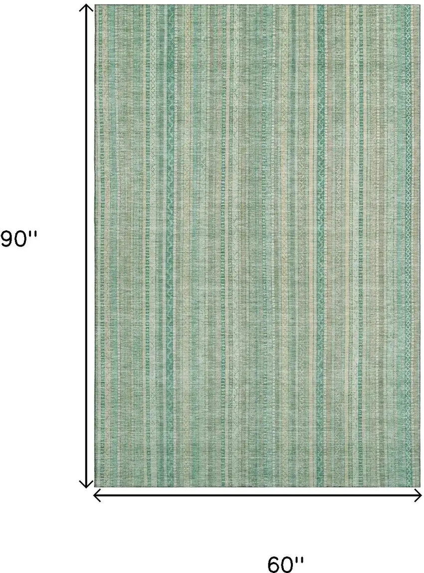 Aqua Beige And Teal Striped Washable Area Rug With UV Protection Photo 6