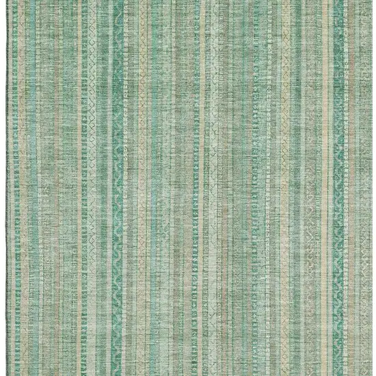 Aqua Beige And Teal Striped Washable Area Rug With UV Protection Photo 2