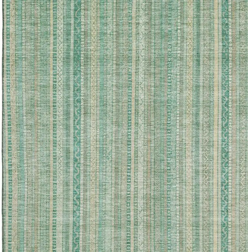 Aqua Beige And Teal Striped Washable Area Rug With UV Protection Photo 2