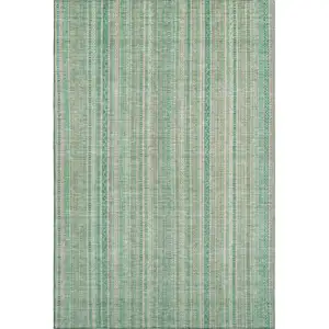 Photo of Aqua Beige And Teal Striped Washable Area Rug With UV Protection