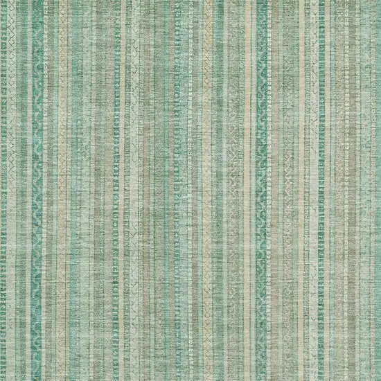 Aqua Beige And Teal Striped Washable Area Rug With UV Protection Photo 2