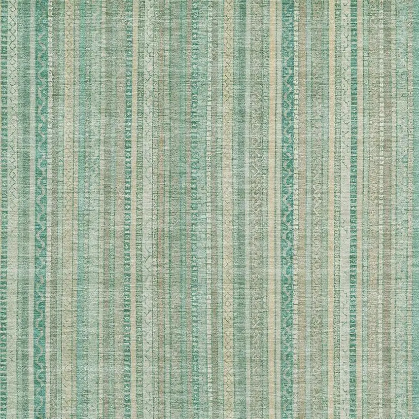 Aqua Beige And Teal Striped Washable Area Rug With UV Protection Photo 2