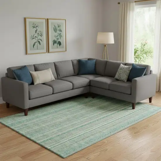 Aqua Beige And Teal Striped Washable Area Rug With UV Protection Photo 2