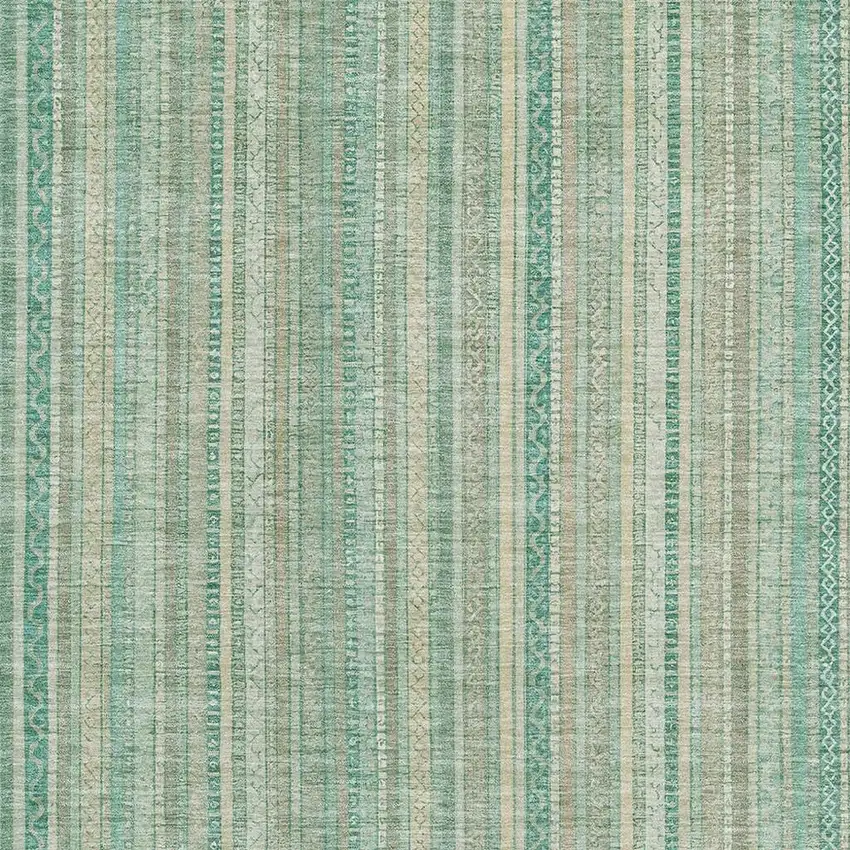 Aqua Beige And Teal Striped Washable Area Rug With UV Protection Photo 2