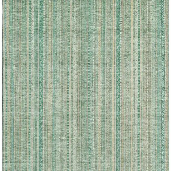 Aqua Beige And Teal Striped Washable Area Rug With UV Protection Photo 3