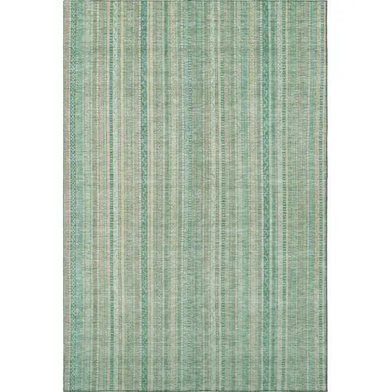 Aqua Beige And Teal Striped Washable Area Rug With UV Protection Photo 3