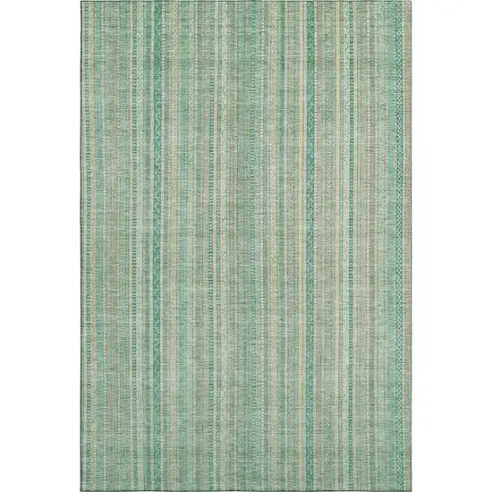 Aqua Beige And Teal Striped Washable Area Rug With UV Protection Photo 1