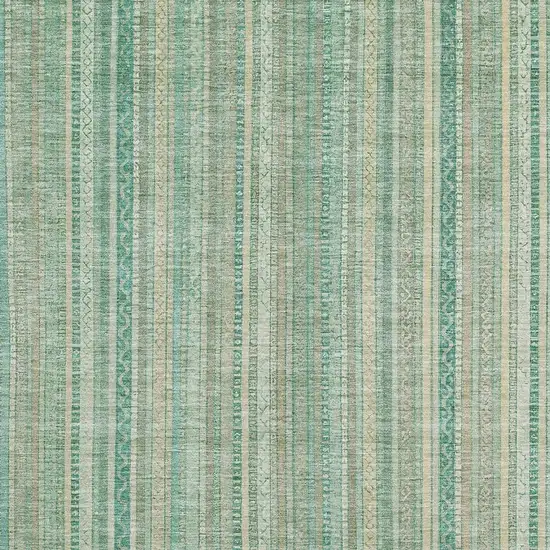 Aqua Beige And Teal Striped Washable Area Rug With UV Protection Photo 2