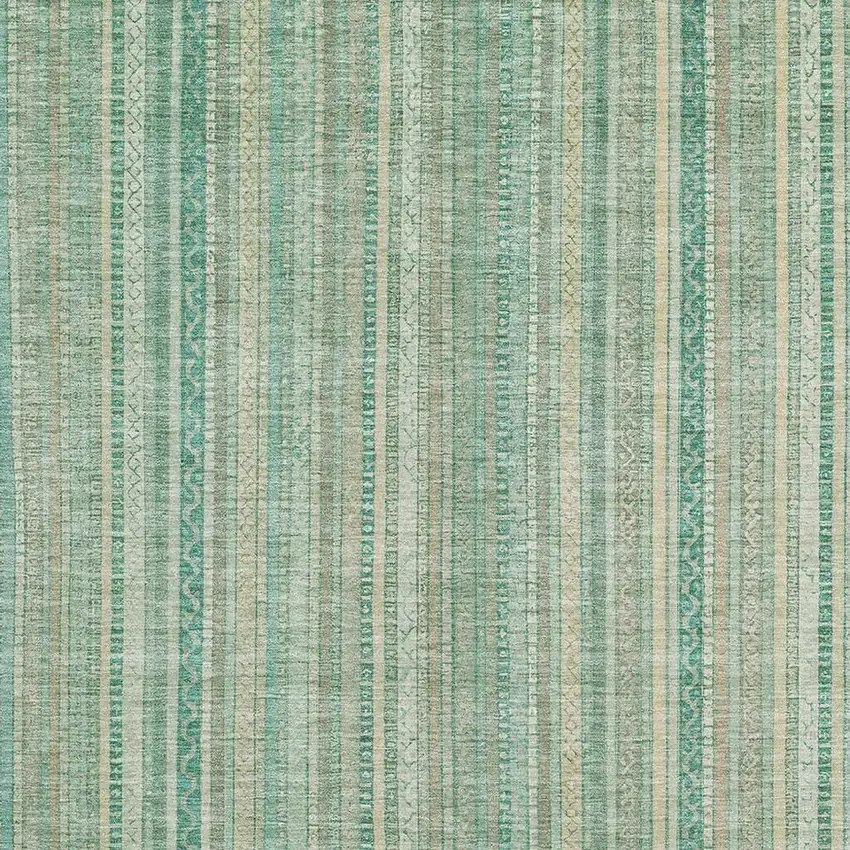 Aqua Beige And Teal Striped Washable Area Rug With UV Protection Photo 2