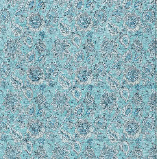 Aqua Blue And Silver Floral Washable Indoor Outdoor Area Rug Photo 5
