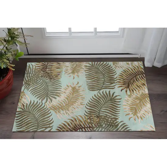 Aqua And Brown Wool Botanical Leaves Hand Tufted Area Rug Photo 1