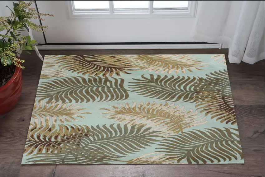 3'X4' Aqua Blue Hand Tufted Tropical Leaves Indoor Area Rug Photo 2