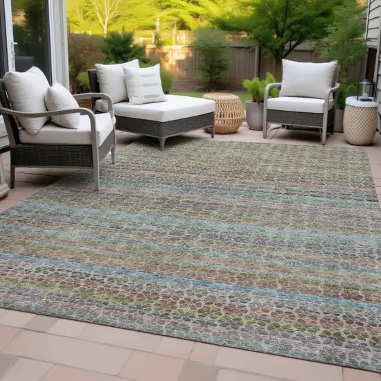 Aqua Coral And Lavender Striped Washable Indoor Outdoor Area Rug Photo 7