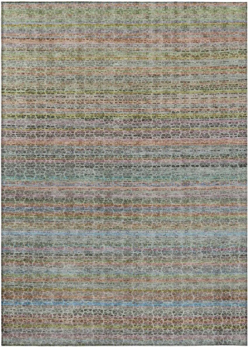 Aqua Coral And Lavender Striped Washable Indoor Outdoor Area Rug Photo 1