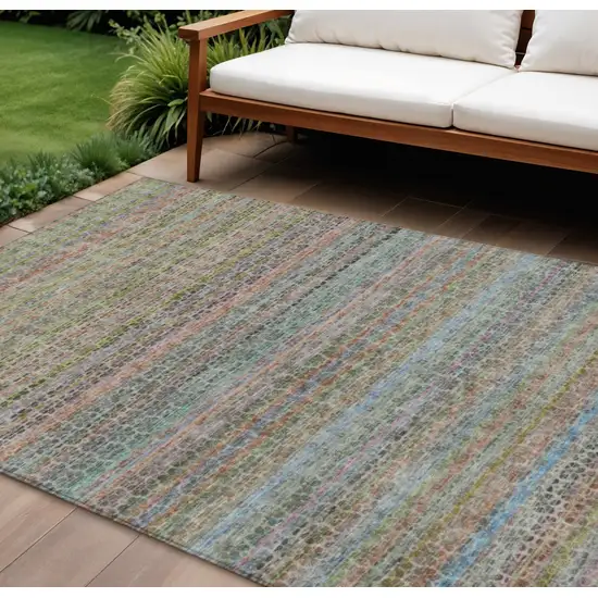 Aqua Coral And Lavender Striped Washable Indoor Outdoor Area Rug Photo 2
