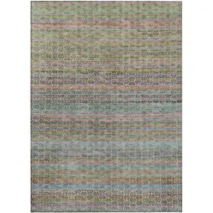 Photo of Aqua Coral And Lavender Striped Washable Indoor Outdoor Area Rug