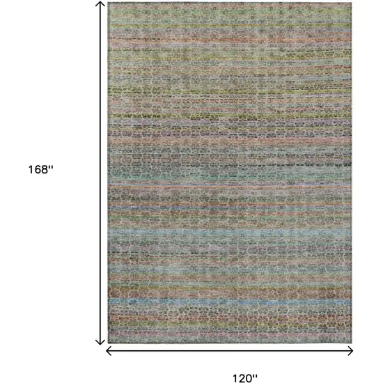 Aqua Coral And Lavender Striped Washable Indoor Outdoor Area Rug Photo 8