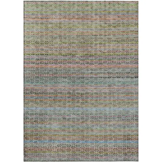 Aqua Coral And Lavender Striped Washable Indoor Outdoor Area Rug Photo 1