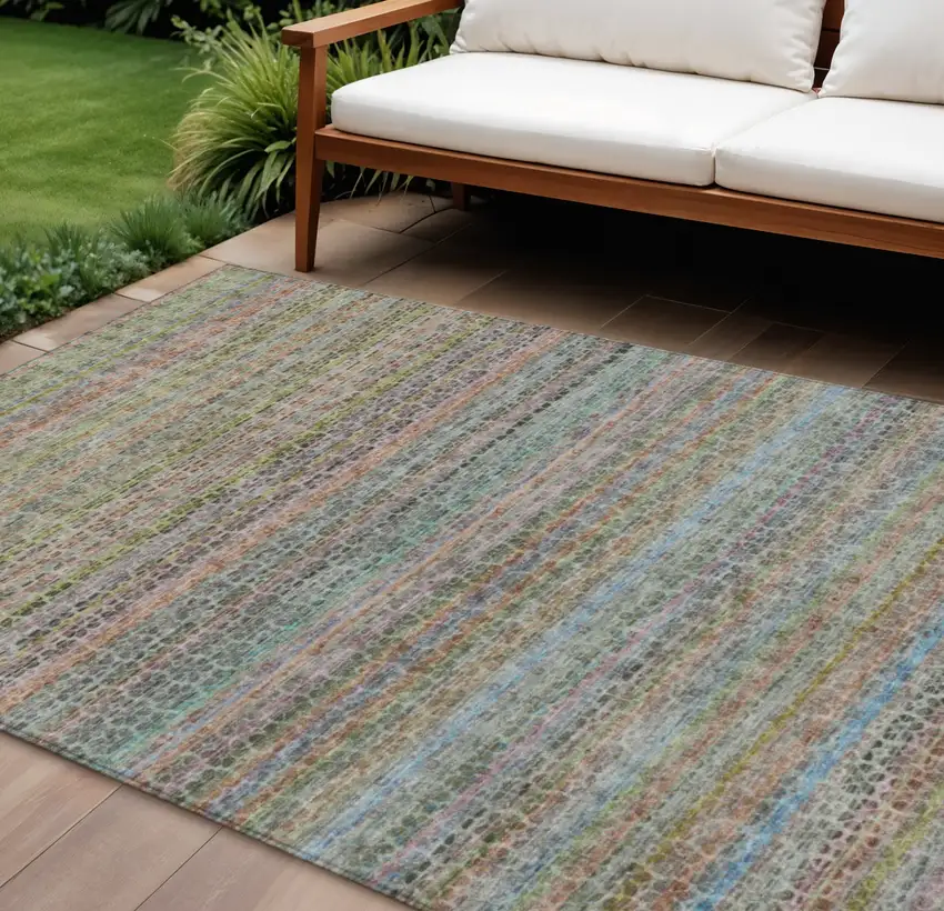 Aqua Coral And Lavender Striped Washable Indoor Outdoor Area Rug Photo 2