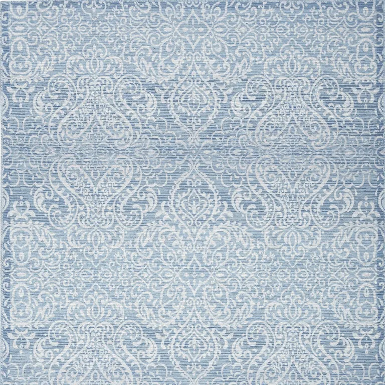 Aqua Damask Distressed Washable Area Rug Photo 4