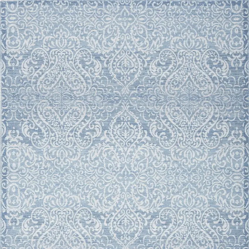 Aqua Damask Distressed Washable Area Rug Photo 4