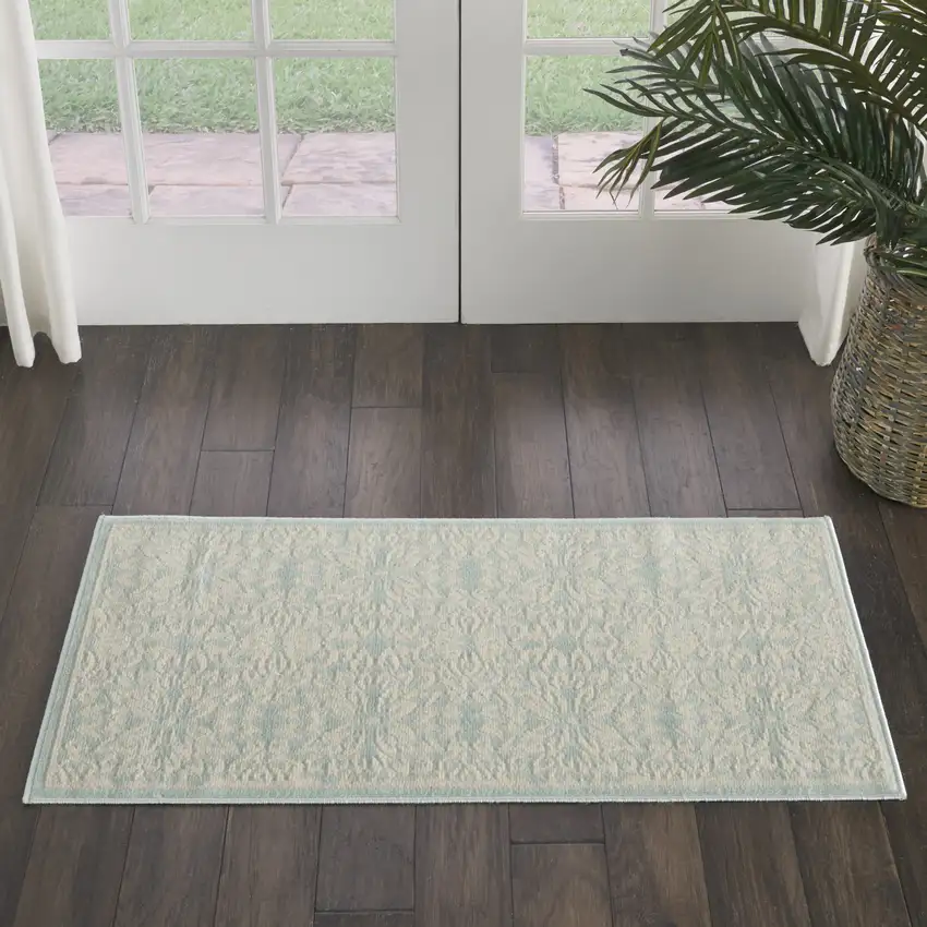 Aqua Floral Power Loom Area Rug Photo 8