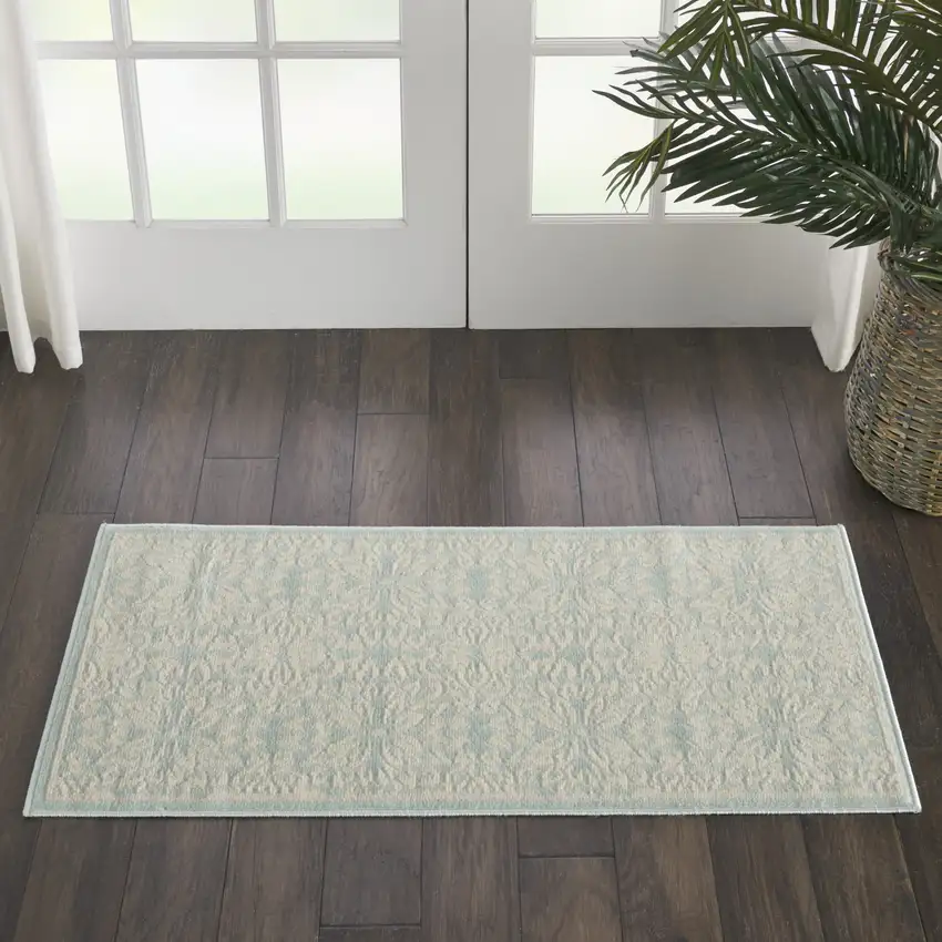 Aqua Floral Power Loom Area Rug Photo 6