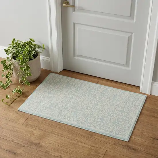 Aqua Floral Power Loom Area Rug Photo 1