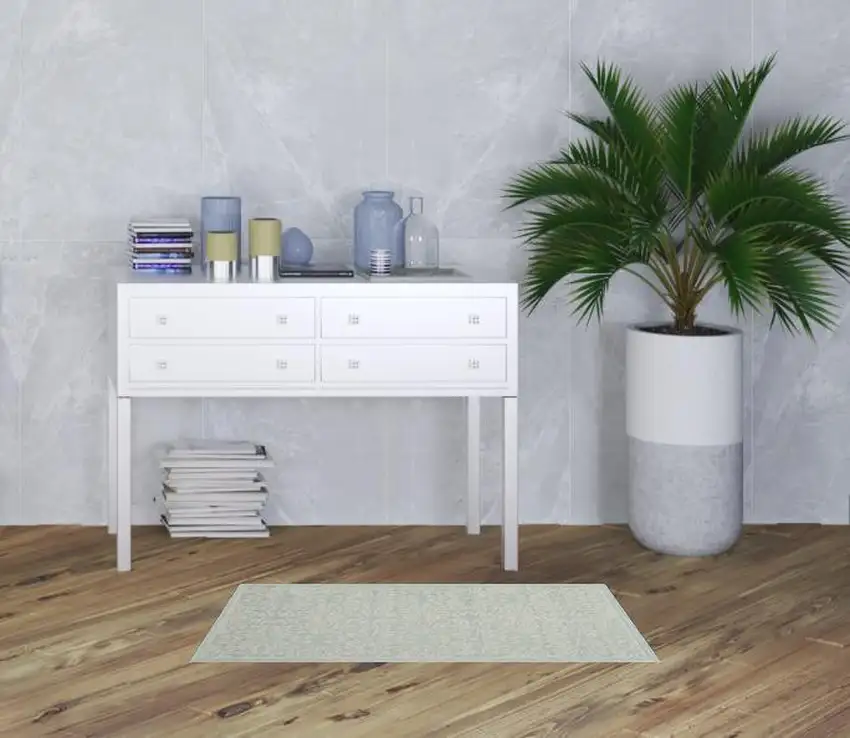 Aqua Floral Power Loom Area Rug Photo 2