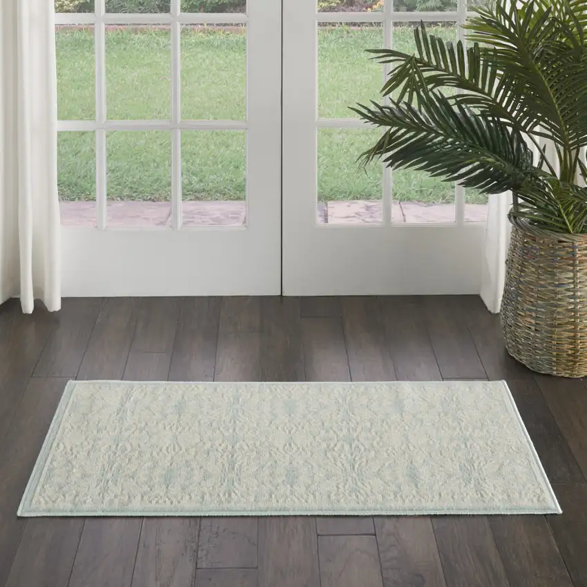 Aqua Floral Power Loom Area Rug Photo 4