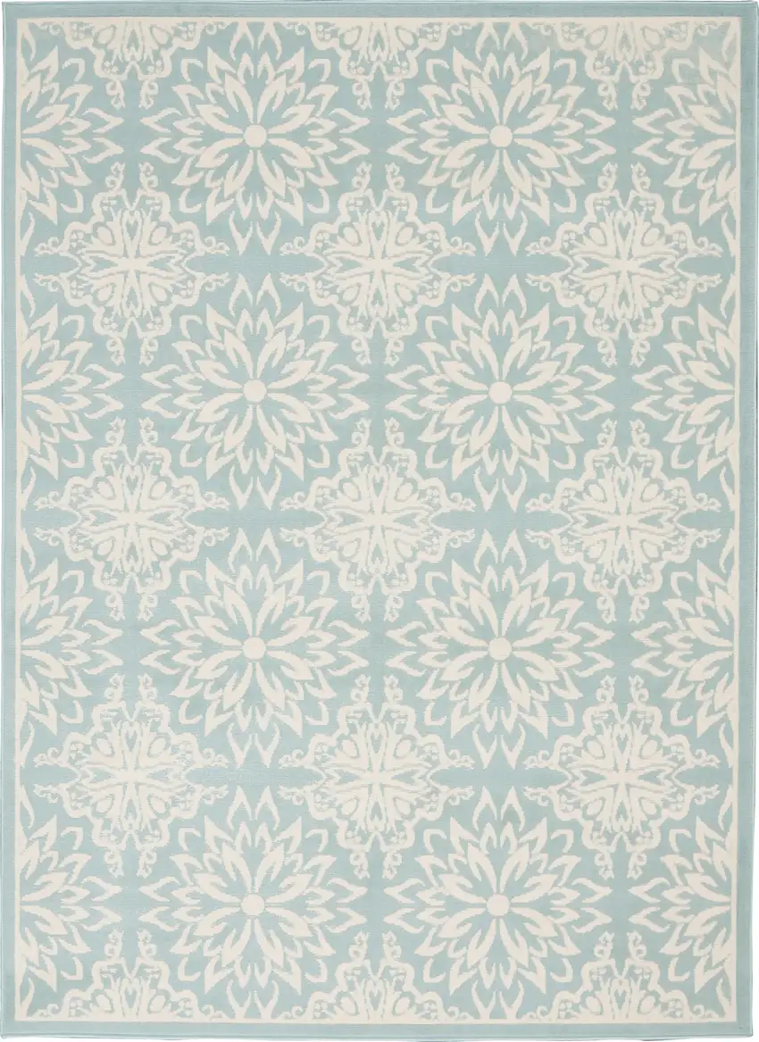 Aqua Floral Power Loom Area Rug Photo 1