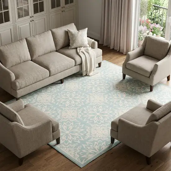 Aqua Floral Power Loom Area Rug Photo 1