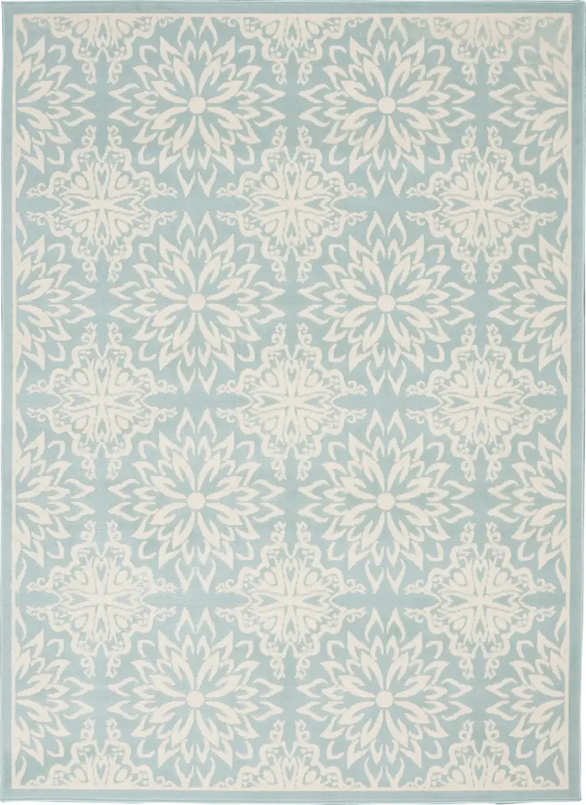 Aqua Floral Power Loom Area Rug Photo 8