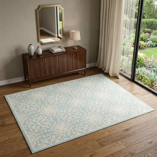 Aqua Floral Power Loom Area Rug Photo 1