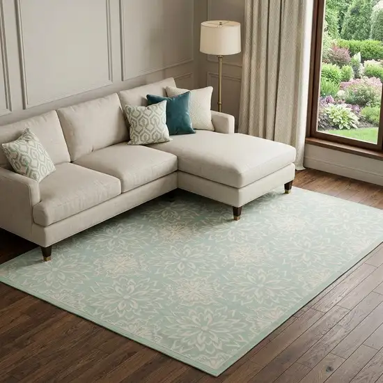 Aqua Floral Power Loom Area Rug Photo 1