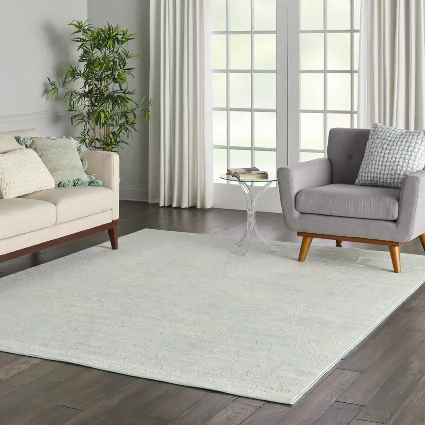 Aqua Floral Power Loom Area Rug Photo 8