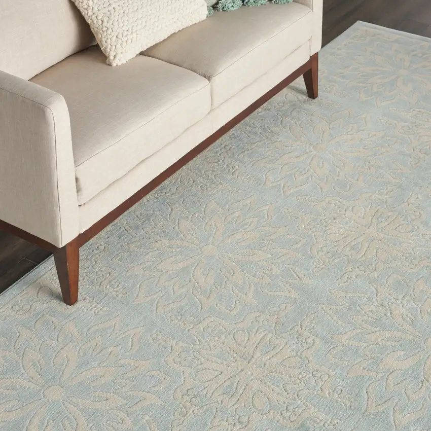 Aqua Floral Power Loom Area Rug Photo 6