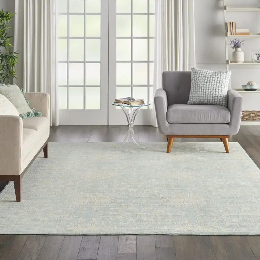 Aqua Floral Power Loom Area Rug Photo 5