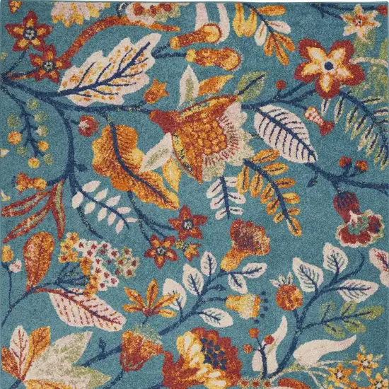Aqua Floral Power Loom Area Rug Photo 4